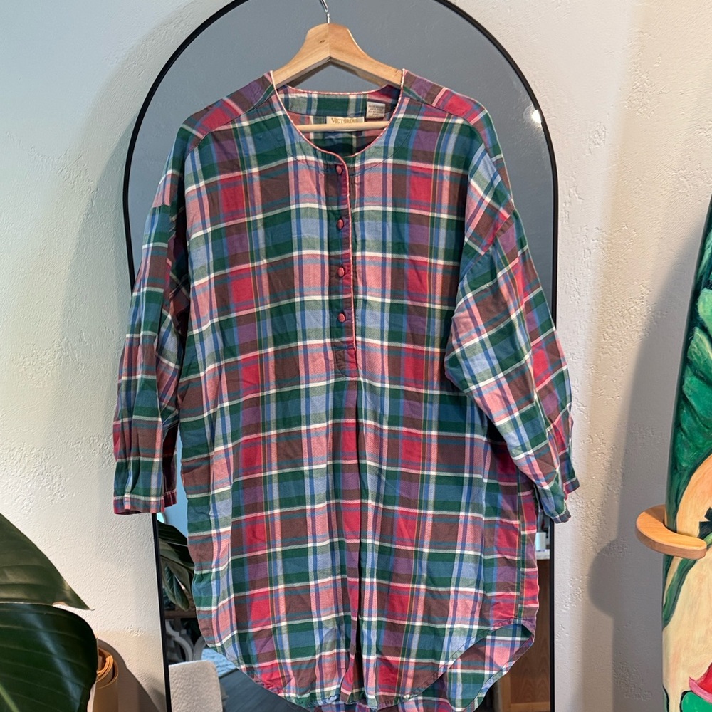 Vintage Victoria’s Secret Gold Label Plaid Cotton Tunic Shirt | Oversized 90s